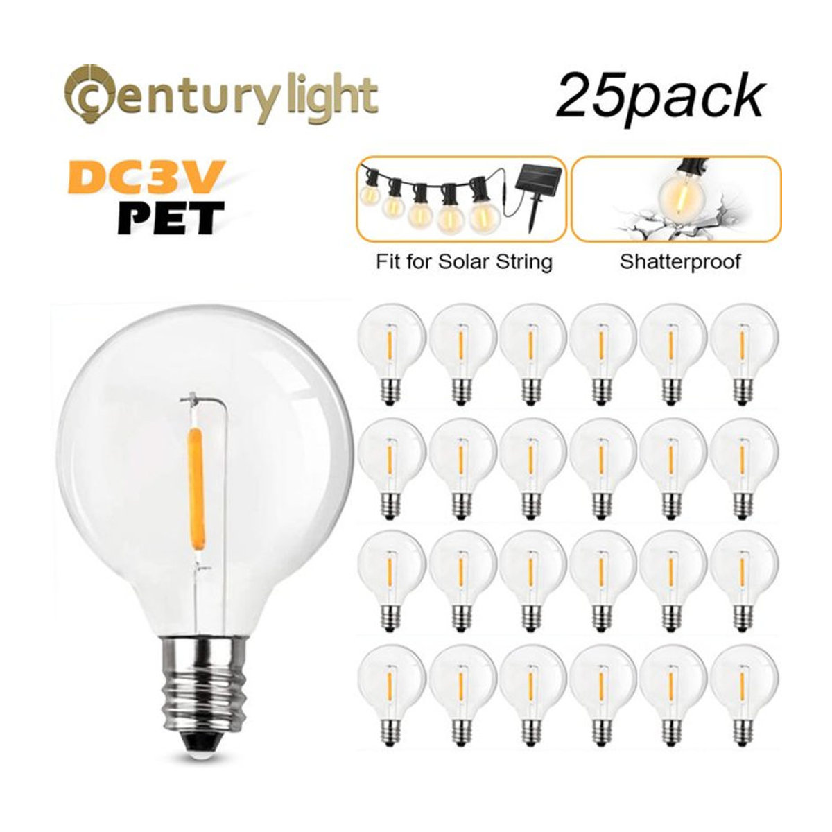 GANRILAND G40 LED Glühbirne E12 Basis Warmweiß 1W DC 3V Globe Ball aus PET Kunststoff für Solar String Lights - Bild 1