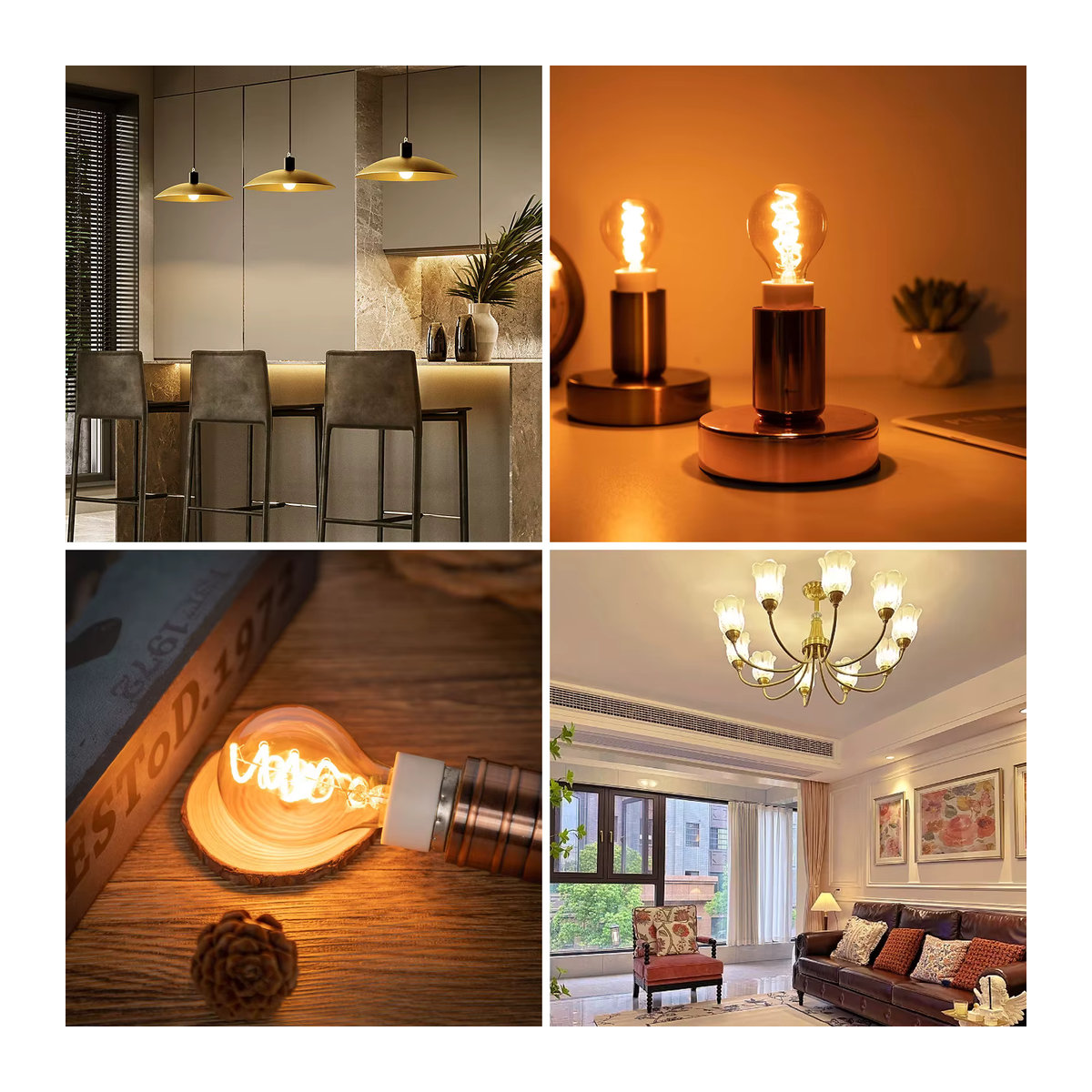 GANRILAND Retro Mini Globus G45 LED-Glühbirne E14, 3W, Warmweiß, Bernsteinfarbenes Glas, Dimmbar - Bild 2