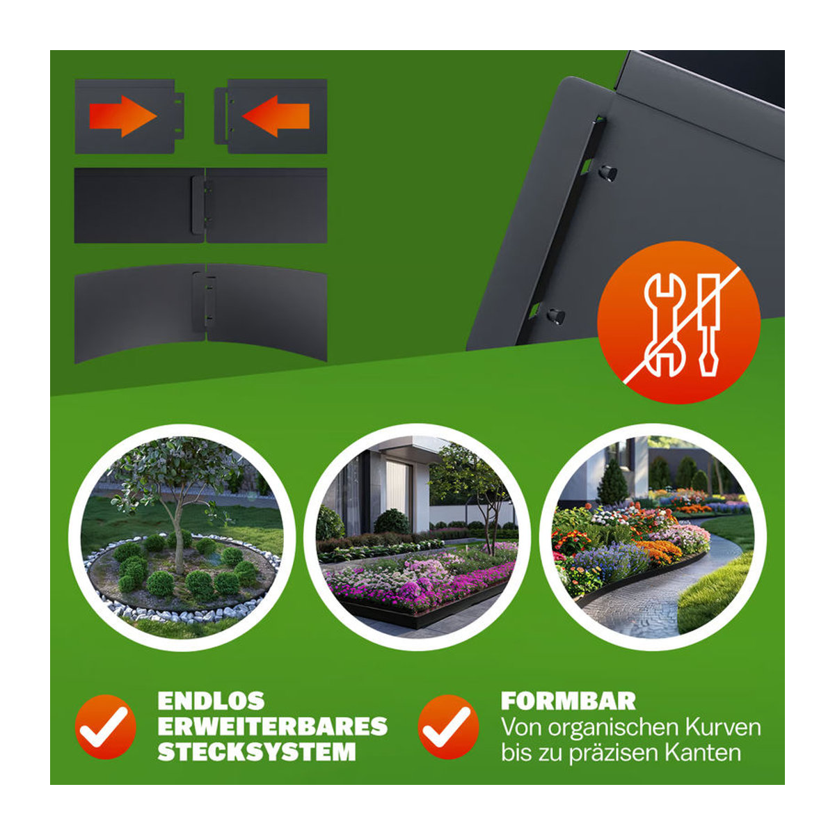 Gardebruk Beeteinfassung 5er-Set aus Metall in Schwarz, Länge: 5 m, Höhe: 14 cm - Bild 4