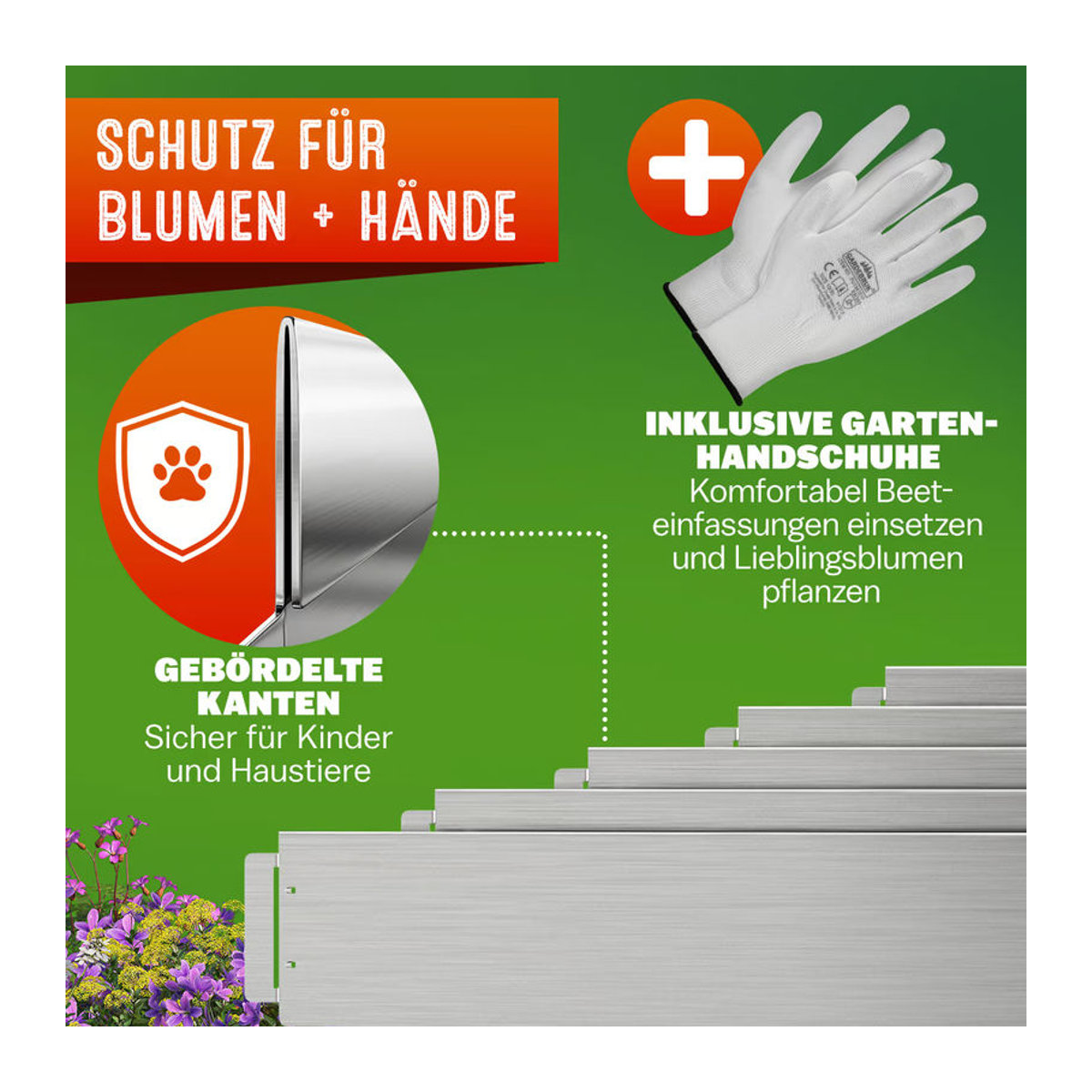 Gardebruk Beeteinfassung 5er-Set aus Metall in Silber, H x B: 14 cm x 5 m - Bild 3