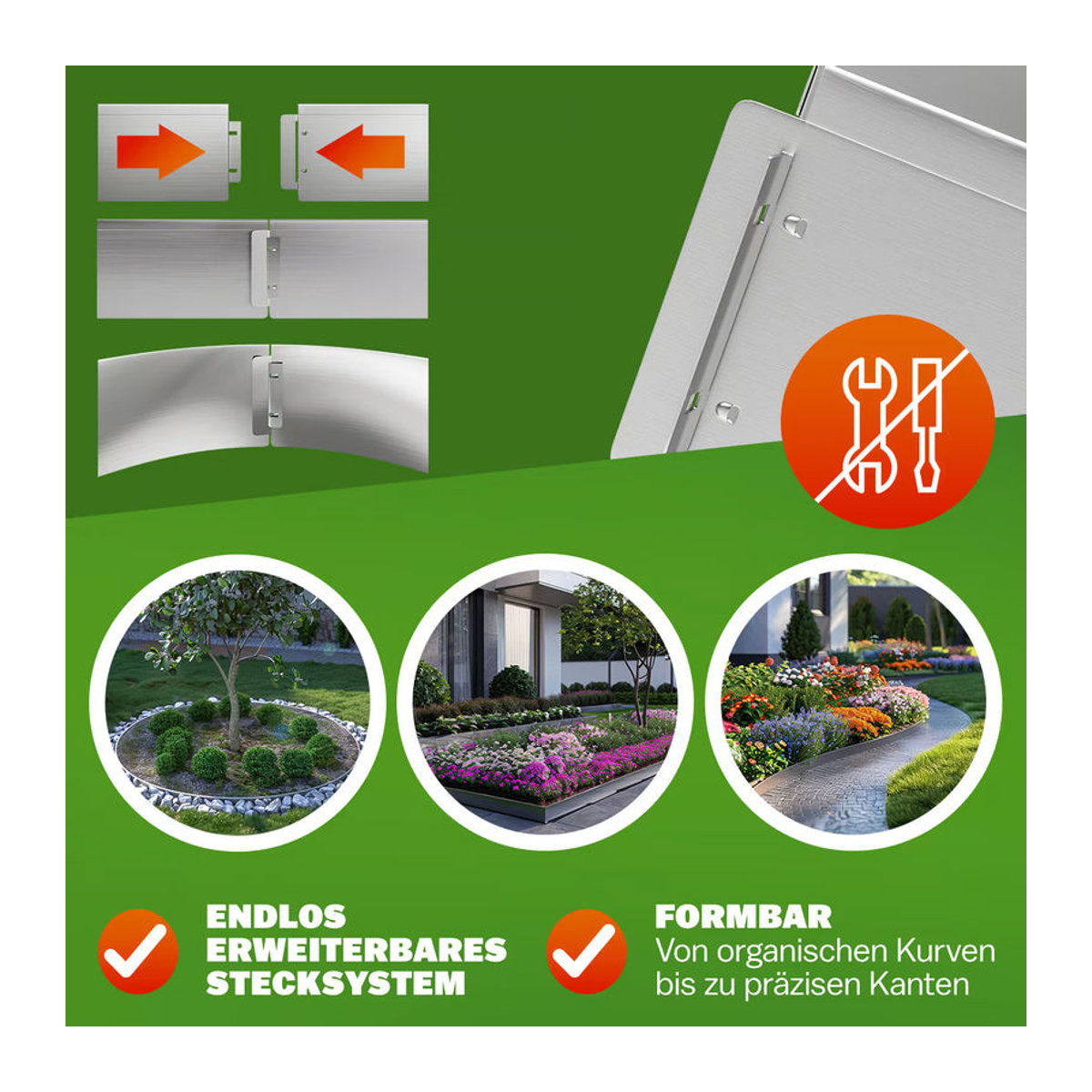 Gardebruk Beeteinfassung 5er-Set aus Metall in Silber, H x B: 14 cm x 5 m - Bild 4