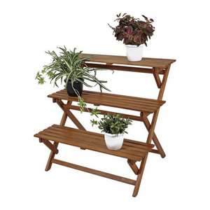 GARDEN PLEASURE Klappbare Pflanzentreppe aus Eukalyptusholz in Braun und Bunt