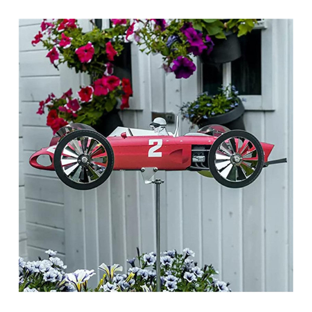 Garden Racer Windmühle aus Edelstahl in Rot als dekorative Windskulptur für Garten und Hof - Bild 2