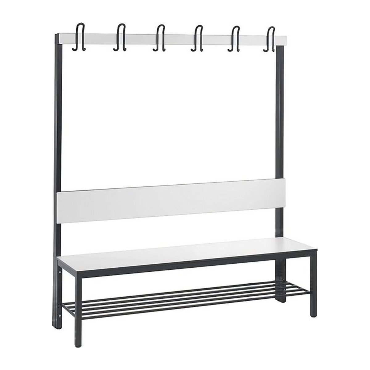 Garderobenbank CLP Basic Plus, 1-seitig mit Rückenlehne und Schuhrost, Weiß, Breite: 150 cm - Bild 1
