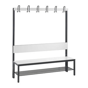 Garderobenbank CLP Basic Plus, 1-seitig mit Rückenlehne und Schuhrost, Weiß, Breite: 150 cm