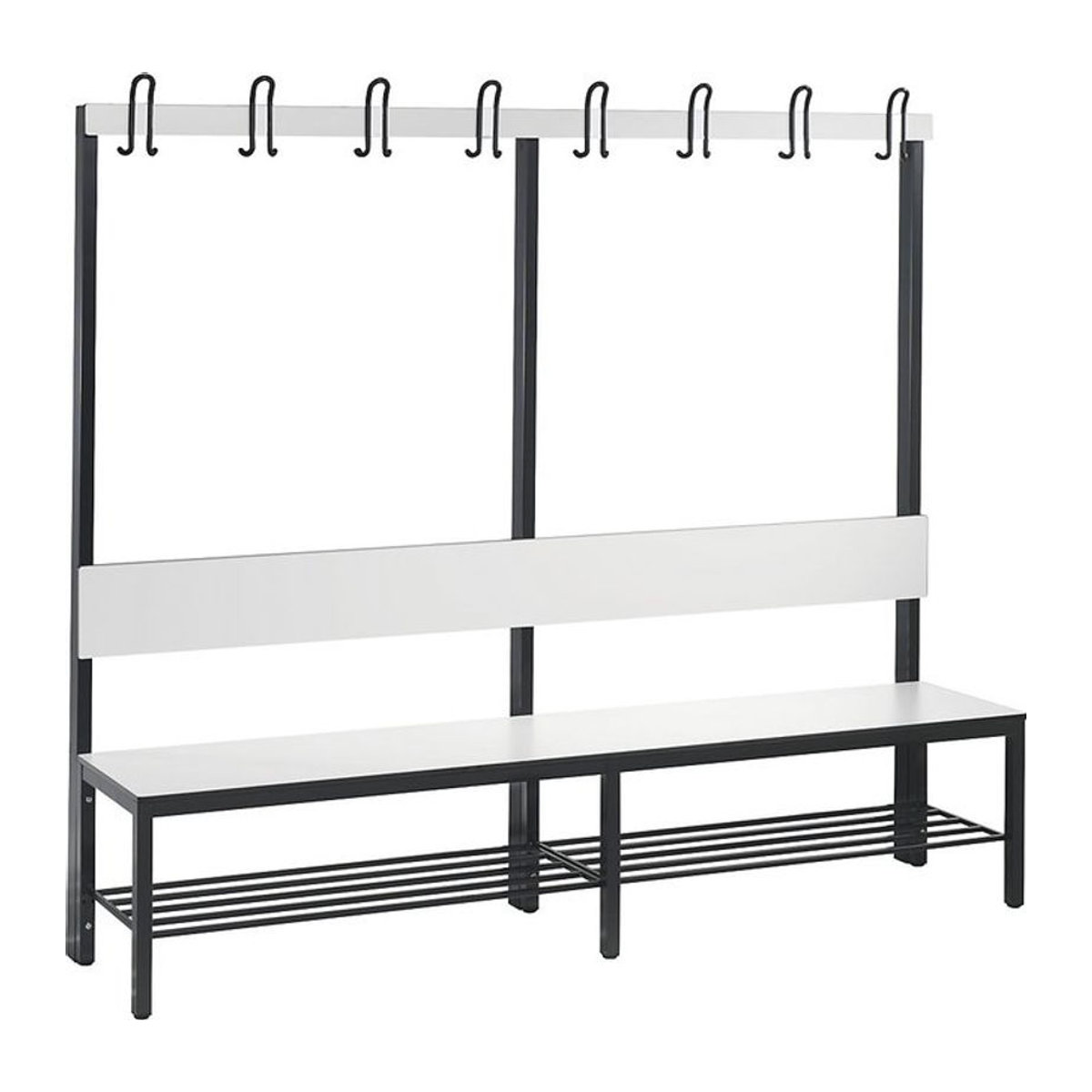 Garderobenbank CLP Comfort einseitig mit Rückenlehne und Schuhrost, HPL, Weiß, Breite: 196 cm - Bild 1