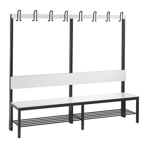Garderobenbank CLP Comfort einseitig mit Rückenlehne und Schuhrost, HPL, Weiß, Breite: 196 cm