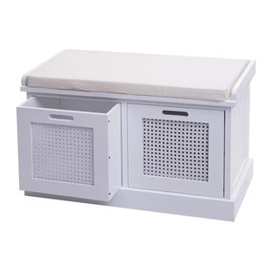 Garderobenbank MCW-J49 Polsterbank mit Staufach in Weiß und Creme, B/T/H: 75 x 47 x 40 cm