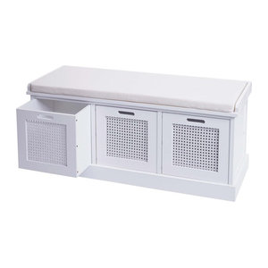Garderobenbank MCW Polsterbank mit Staufach in Weiß und Creme, Landhausstil, B/T/H: 110 x 40 x 47 cm