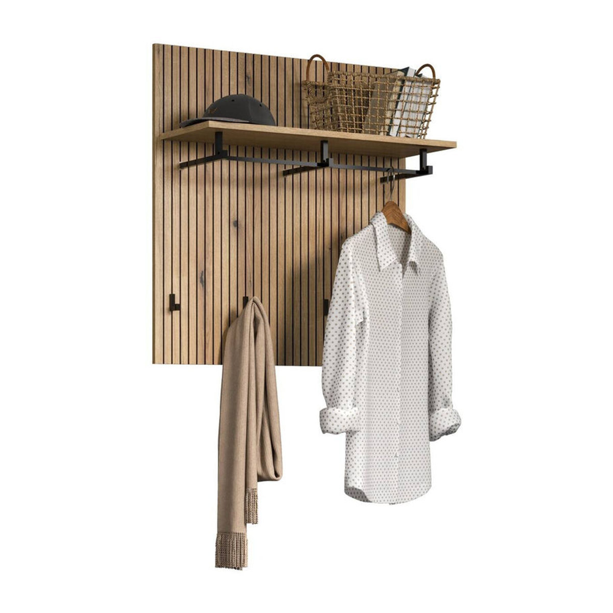 Garderobenpaneel Purebliss in Eiche Natur und Weiß, Modernes Design aus Holzwerkstoff, B/H/T: 80 x 84 x 28 cm - Bild 2
