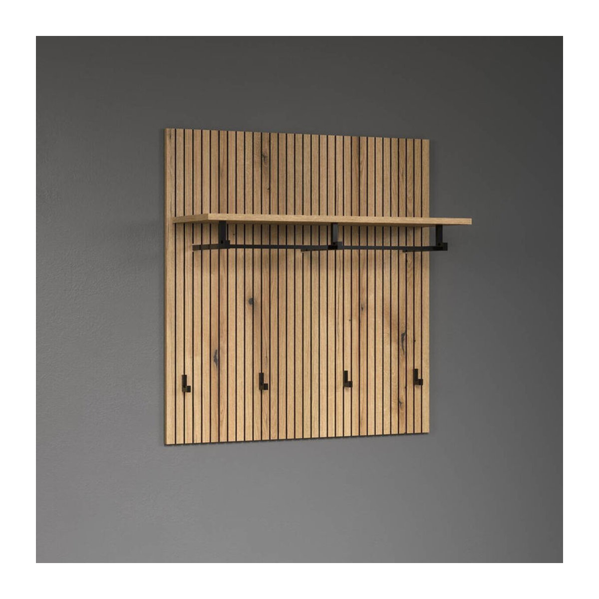 Garderobenpaneel Purebliss in Eiche Natur und Weiß, Modernes Design aus Holzwerkstoff, B/H/T: 80 x 84 x 28 cm - Bild 3