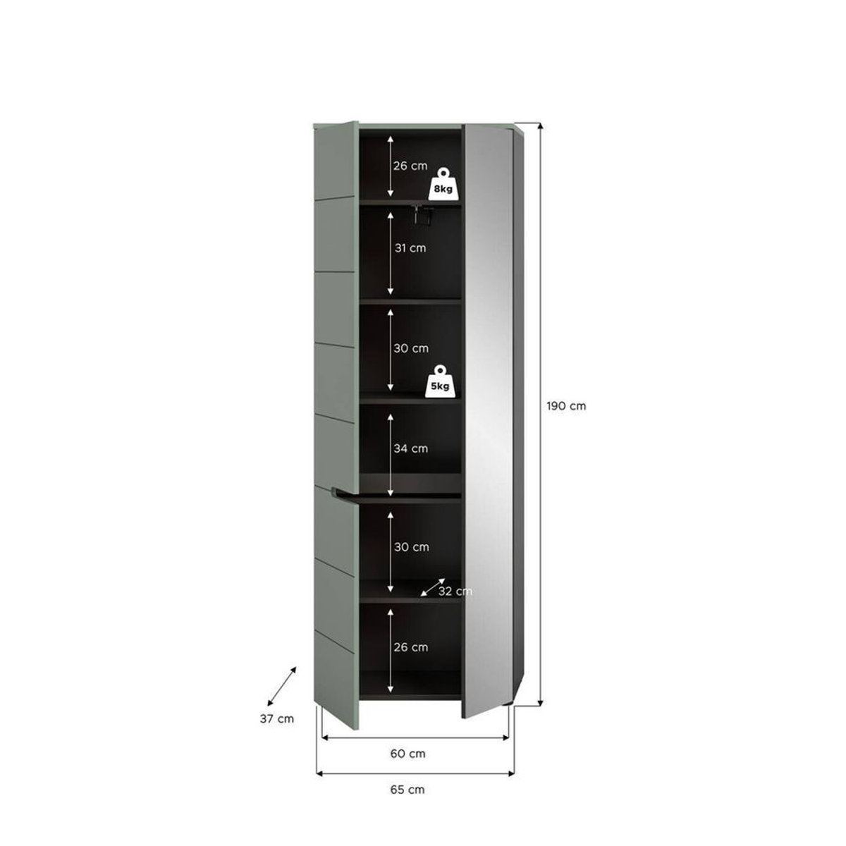 Garderobenschrank Canu von xonox.home in Grün und Basaltgrau mit Drehtüren, B/H/T: 190 x 190 x 37 cm - Bild 2