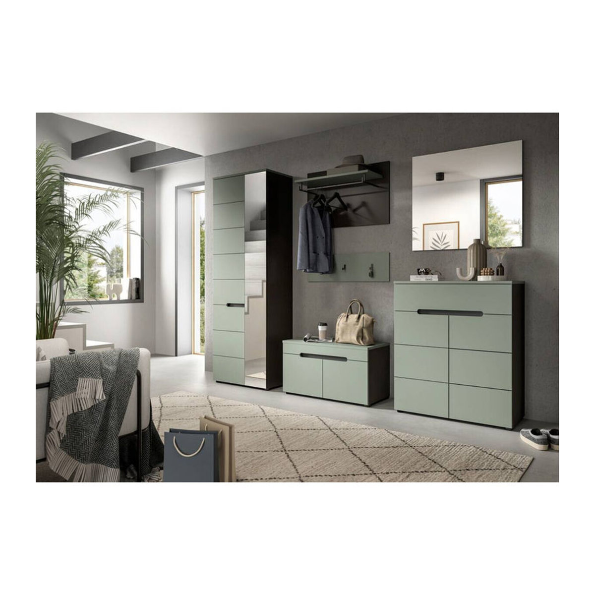 Garderobenschrank Canu von xonox.home in Grün und Basaltgrau mit Drehtüren, B/H/T: 190 x 190 x 37 cm - Bild 5