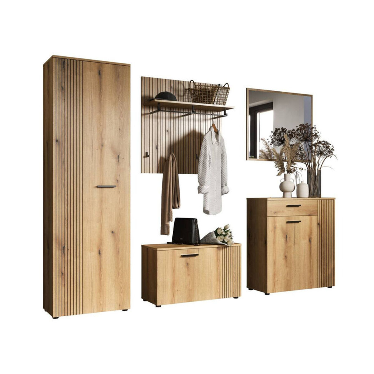 Garderobenschrank Purebliss mit 2 Drehtüren in Eiche Natur und Weiß, B/H/T: 60 x 196 x 36 cm - Bild 2
