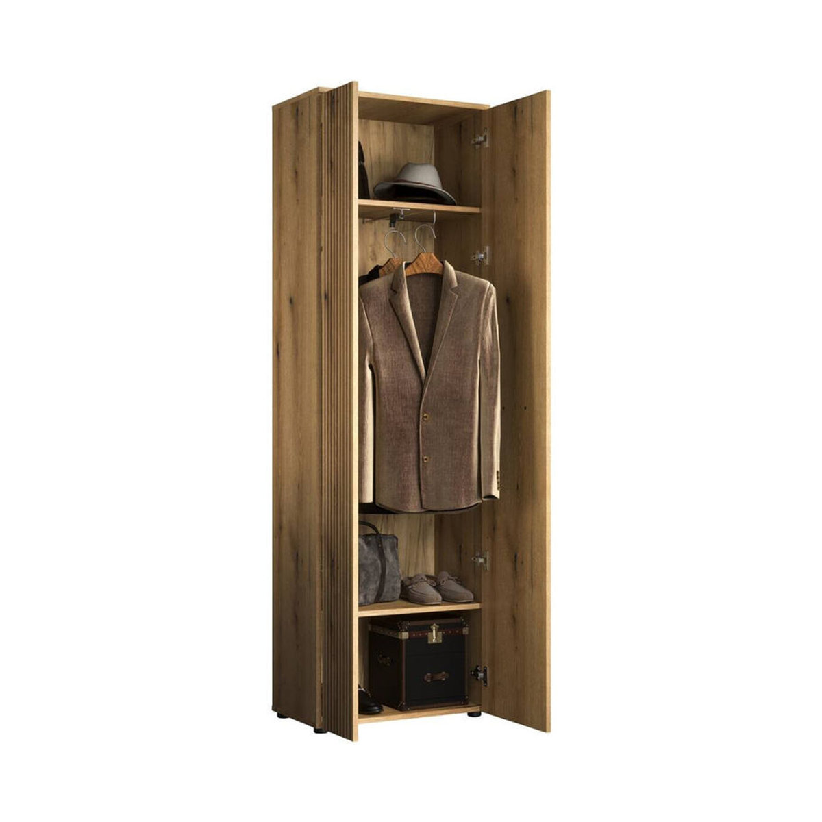 Garderobenschrank Purebliss mit 2 Drehtüren in Eiche Natur und Weiß, B/H/T: 60 x 196 x 36 cm - Bild 3