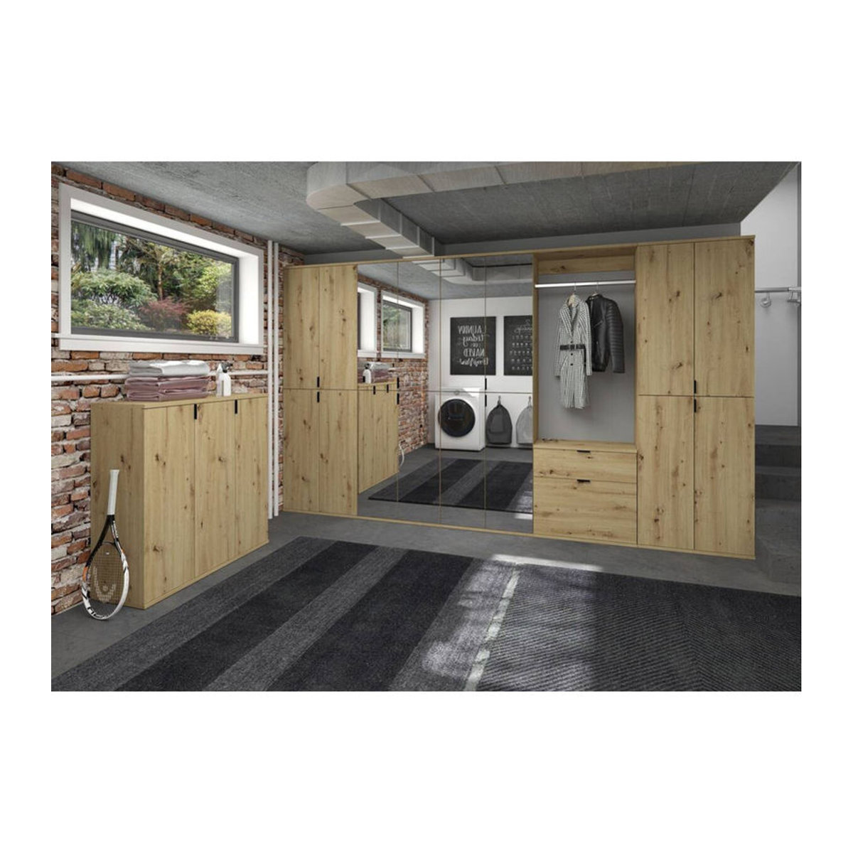 Garderobenset xonox.home PROJEKT Modern Eiche Natur mit Drehtüren B/H/T: 61 x 193 x 34 cm - Bild 3