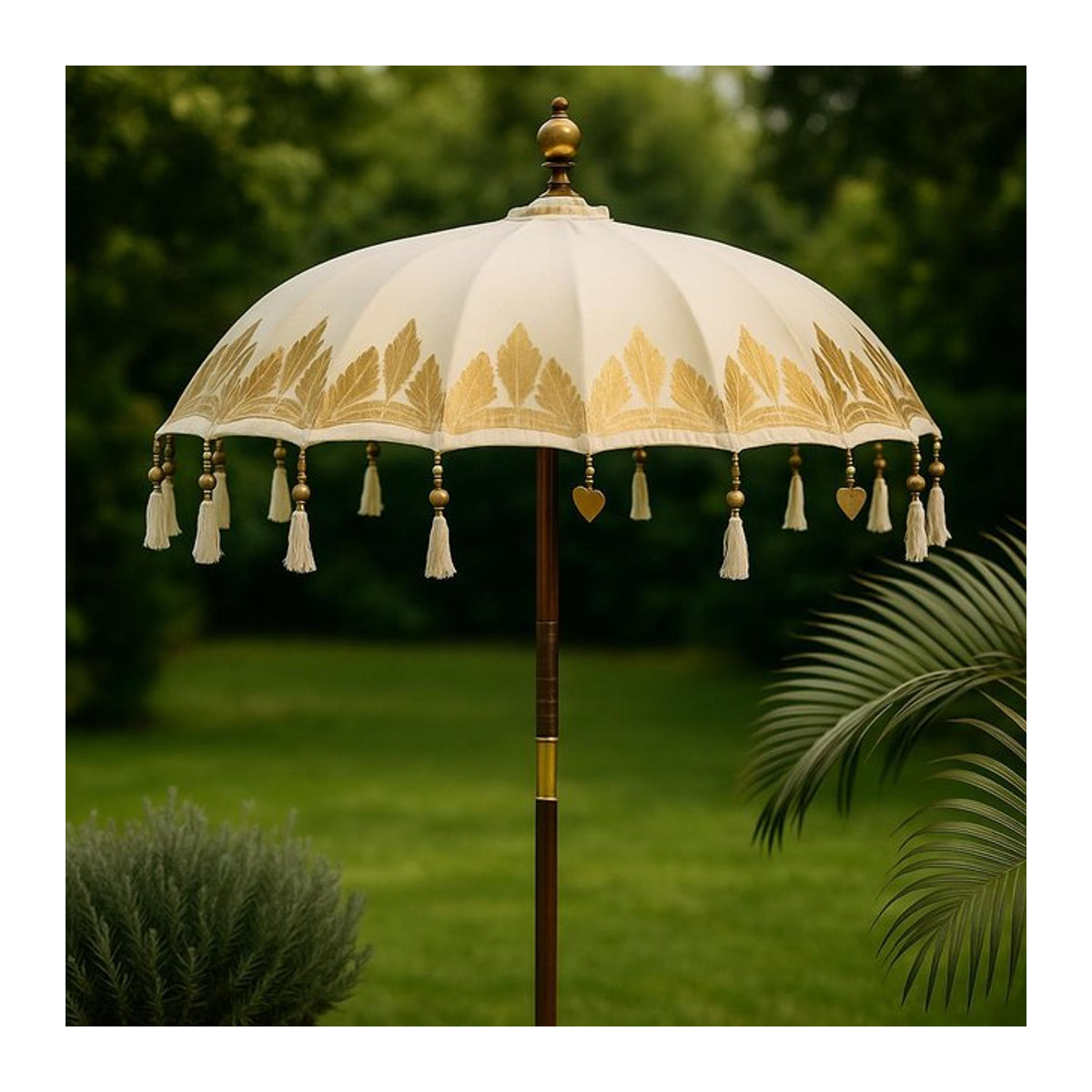 Garten Sonnenschirm SHAMTAM mit Blattgold Muster im Bali-Design, Durchmesser: 2 m - Bild 1