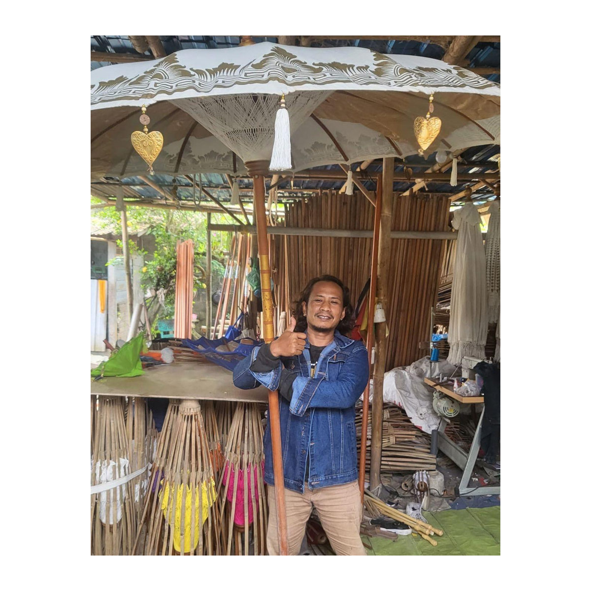 Garten Sonnenschirm SHAMTAM mit Blattgold Muster im Bali-Design, Durchmesser: 2 m - Bild 4