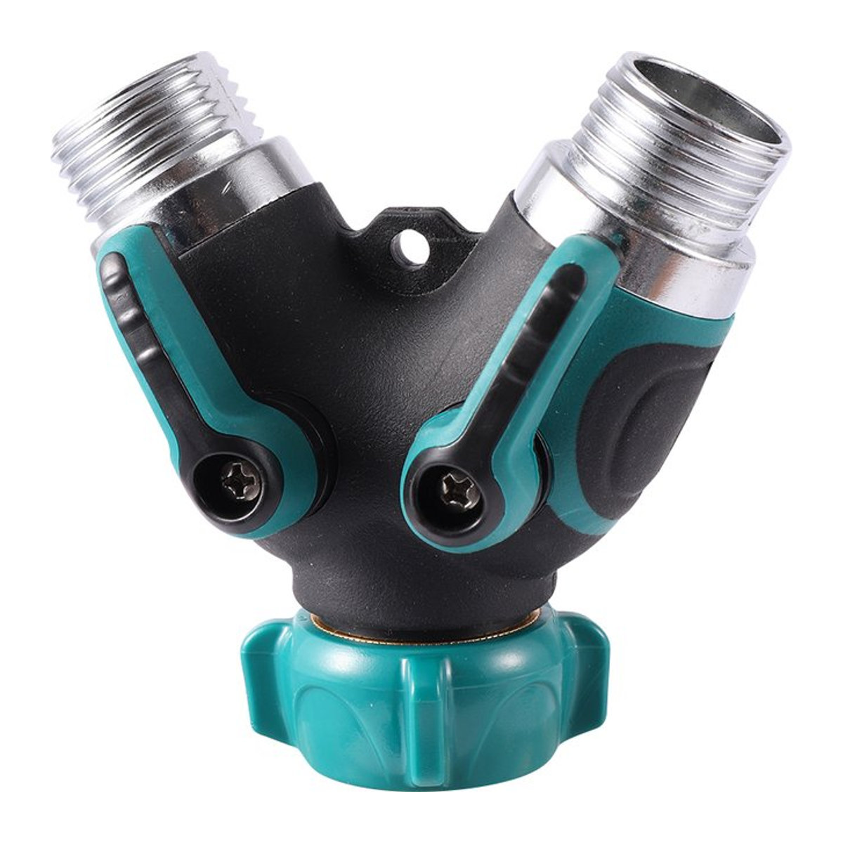 Gartenbewässerungsschlauch-Splitter als 1-Wege-2-Wege-Wasserverteiler mit 3/4 Zoll amerikanischem Standard-Gewinde in Grün - Bild 1