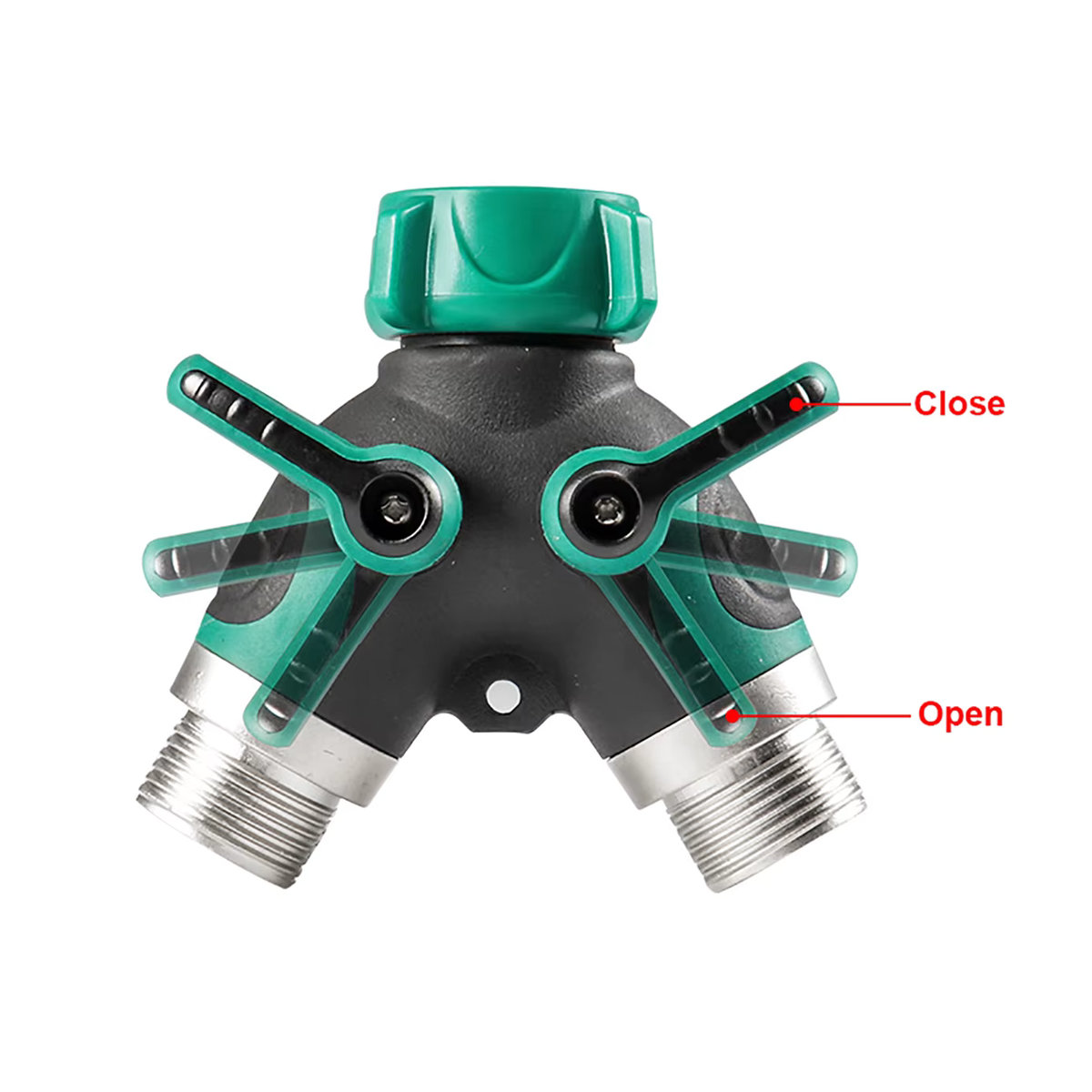Gartenbewässerungsschlauch-Splitter als 1-Wege-2-Wege-Wasserverteiler mit 3/4 Zoll amerikanischem Standard-Gewinde in Grün - Bild 3
