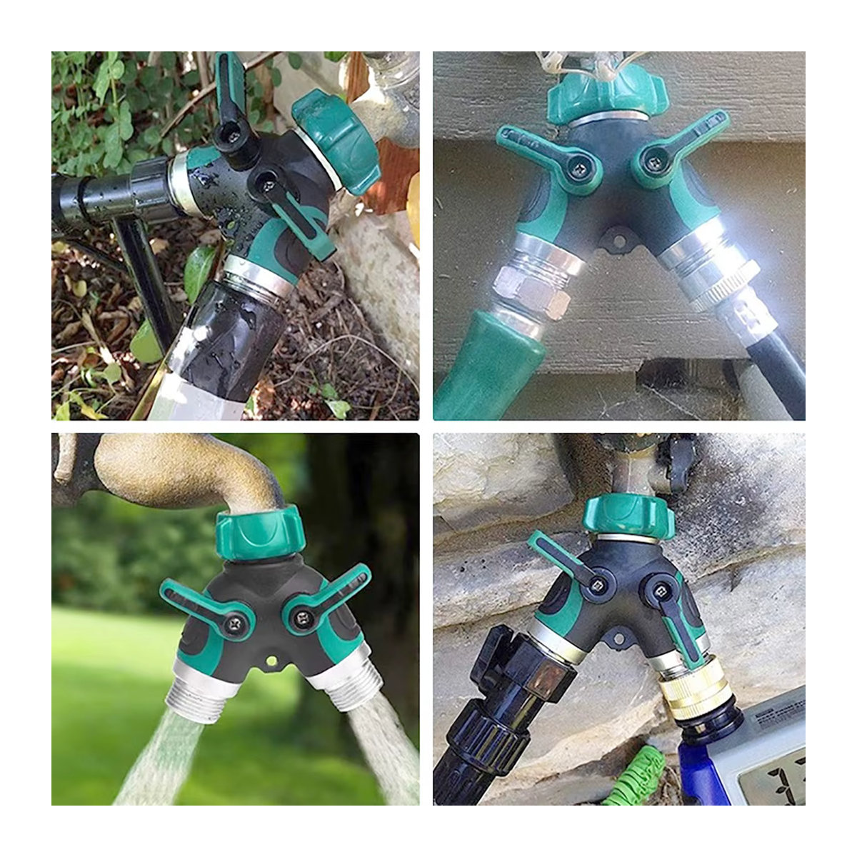 Gartenbewässerungsschlauch-Splitter als 1-Wege-2-Wege-Wasserverteiler mit 3/4 Zoll amerikanischem Standard-Gewinde in Grün - Bild 4