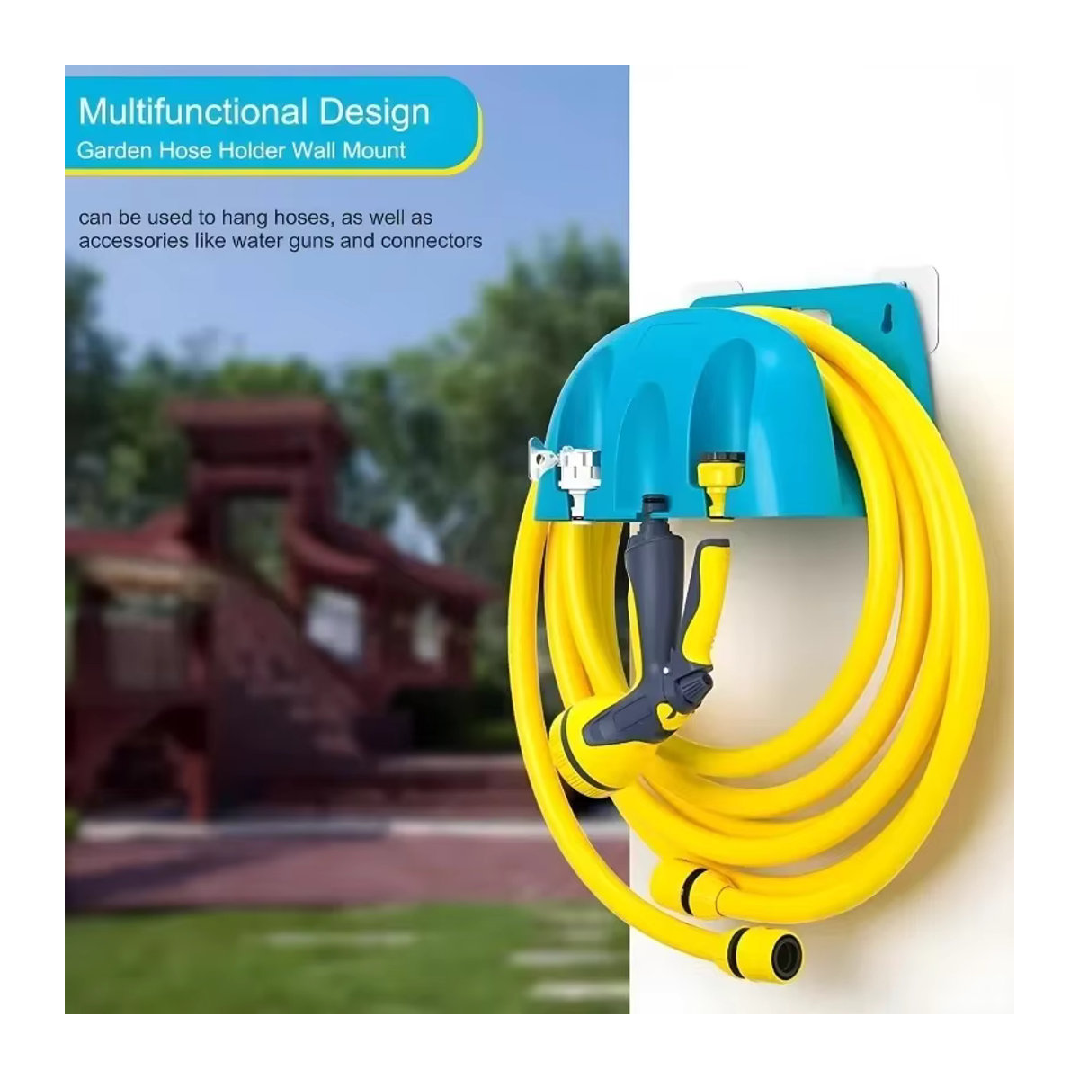 Gartenschlauch Halter aus Kunststoff in Blau zur Bewässerung und Schlauchorganisation als Wandhalterung - Bild 5