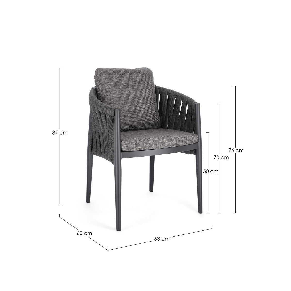 Gartenstuhl Bolzano Juno aus Aluminium mit Seilgeflecht und Olefin-Gewebe in Anthrazit - Bild 2