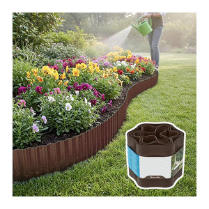 Gartenzaun Trennstreifen aus Kunststoff in Braun zur Beetabgrenzung für Blumenbeete und Rasenkanten