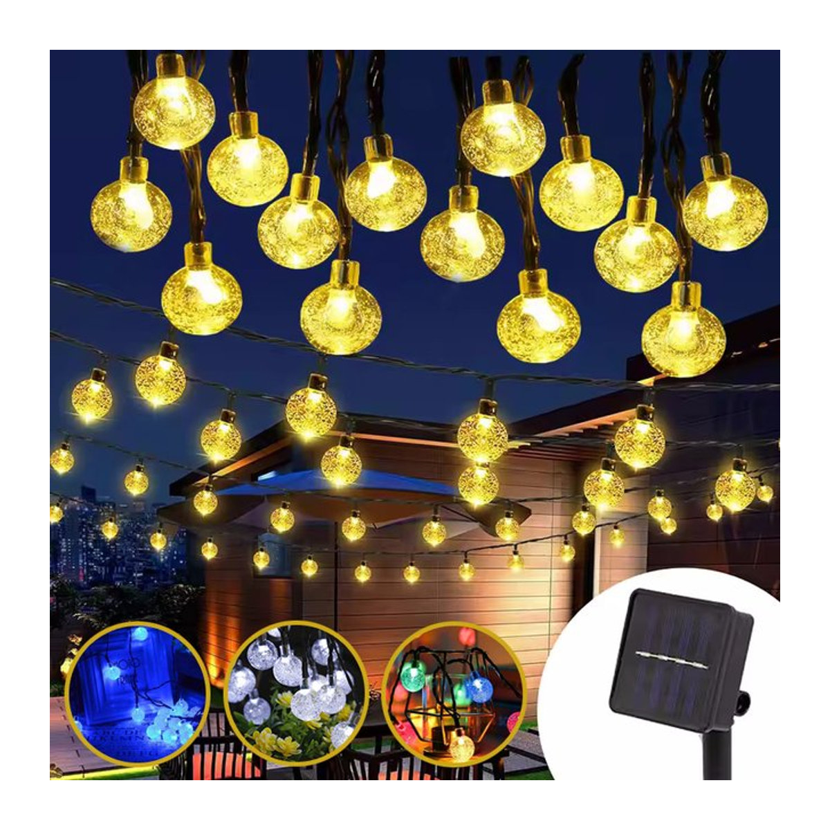 GASISTER Solarleuchten Lichterkette mit 8 Modi, wasserdicht IP65, bunt, für Garten, Baum und Patio - Bild 1