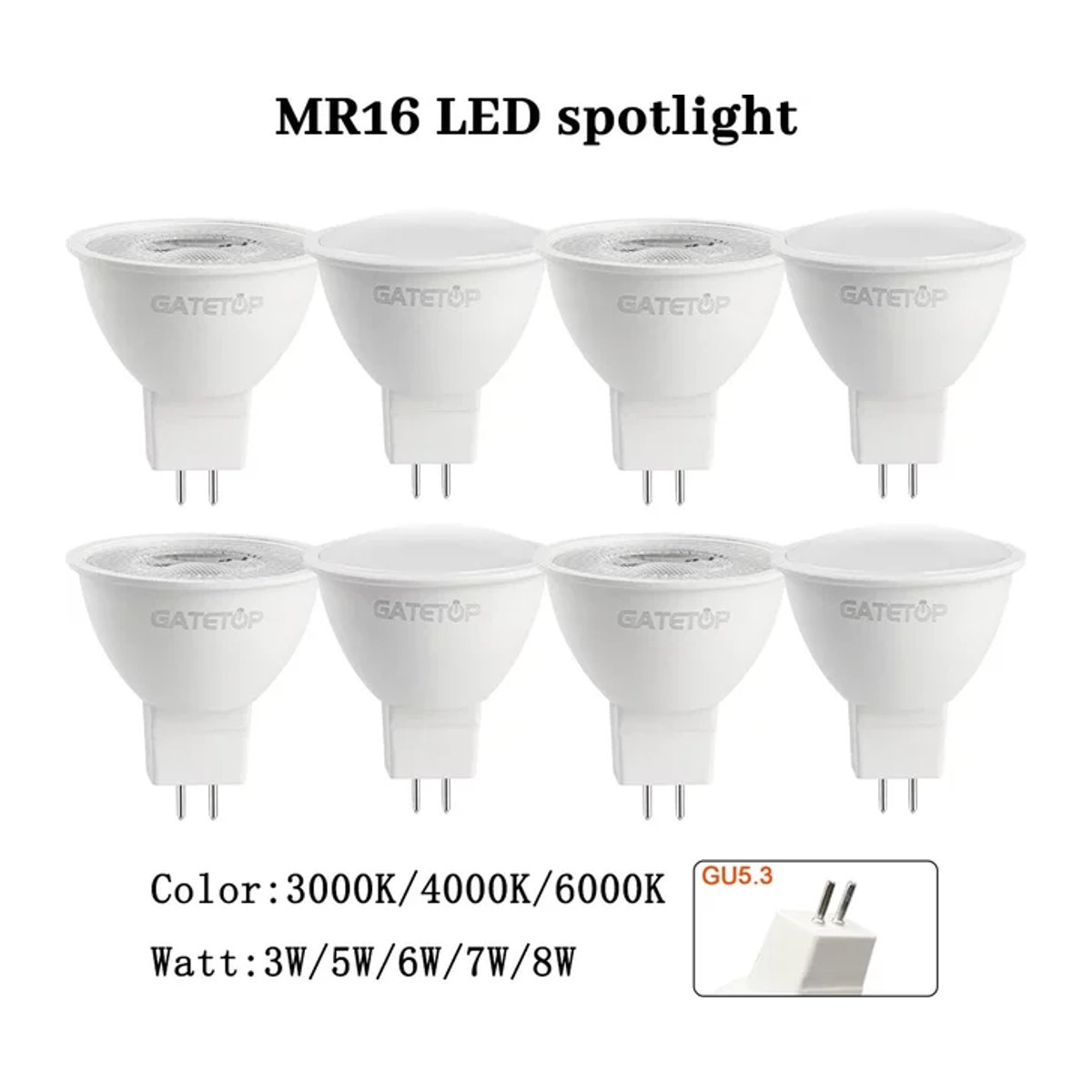 Gatetop 10er Set MR16 LED-Scheinwerfer GU5.3 als Ersatz für 50W Halogenlampen - Bild 1