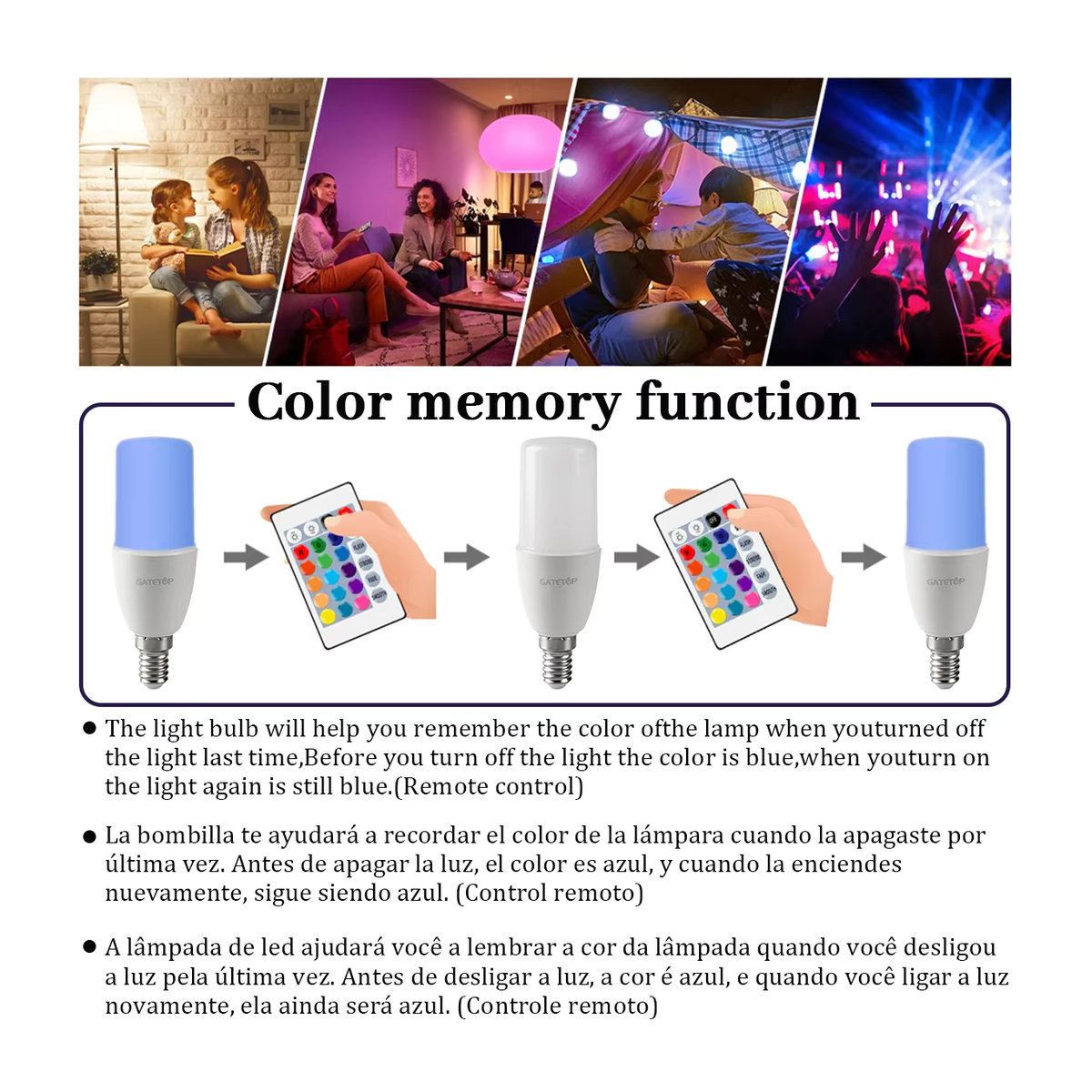 Gatetop RGB LED Lampe E14 mit Fernbedienung, 6W, 16 Farben und dimmbar - Bild 2