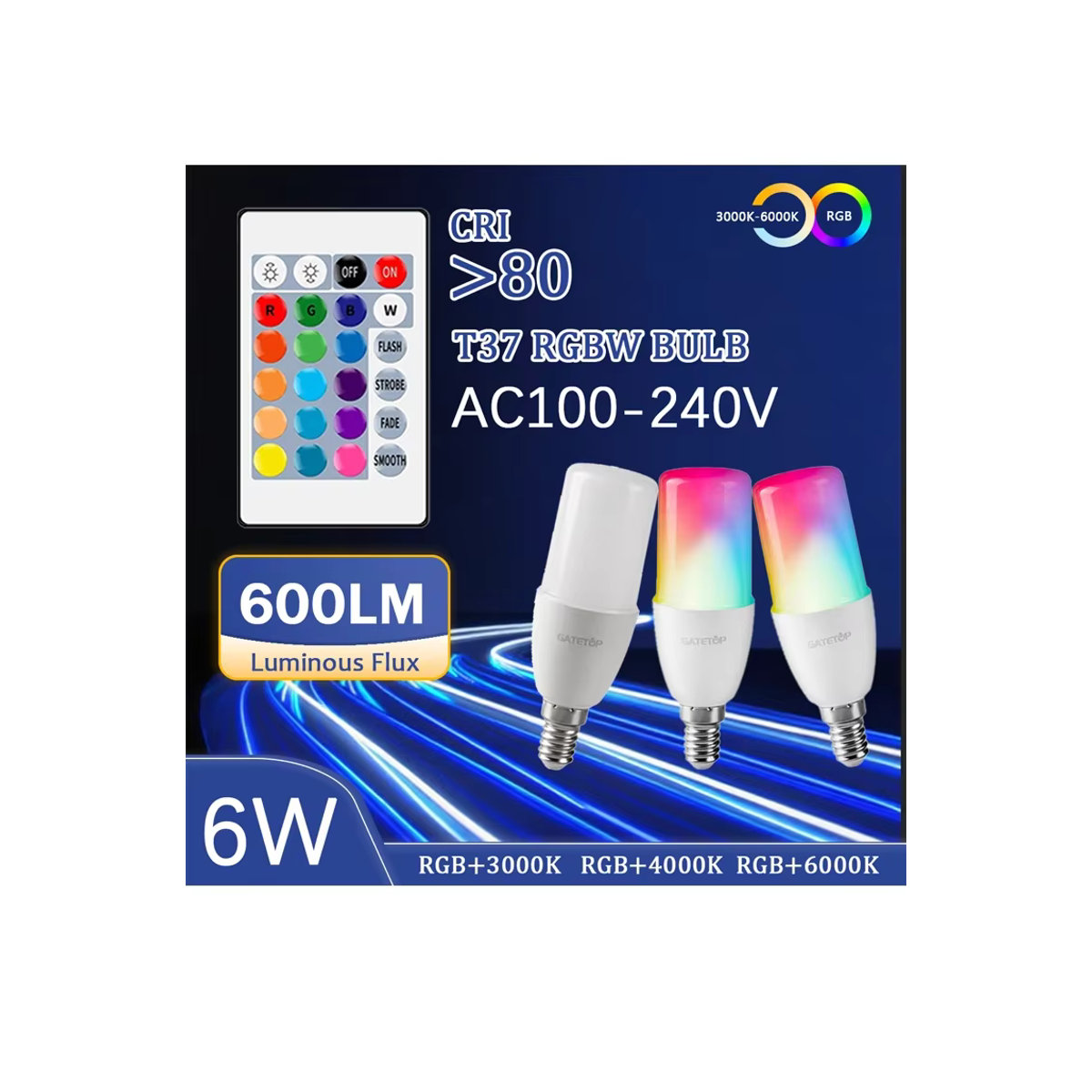 Gatetop RGB LED Lampe E14 mit Fernbedienung, 6W, 16 Farben und dimmbar - Bild 5