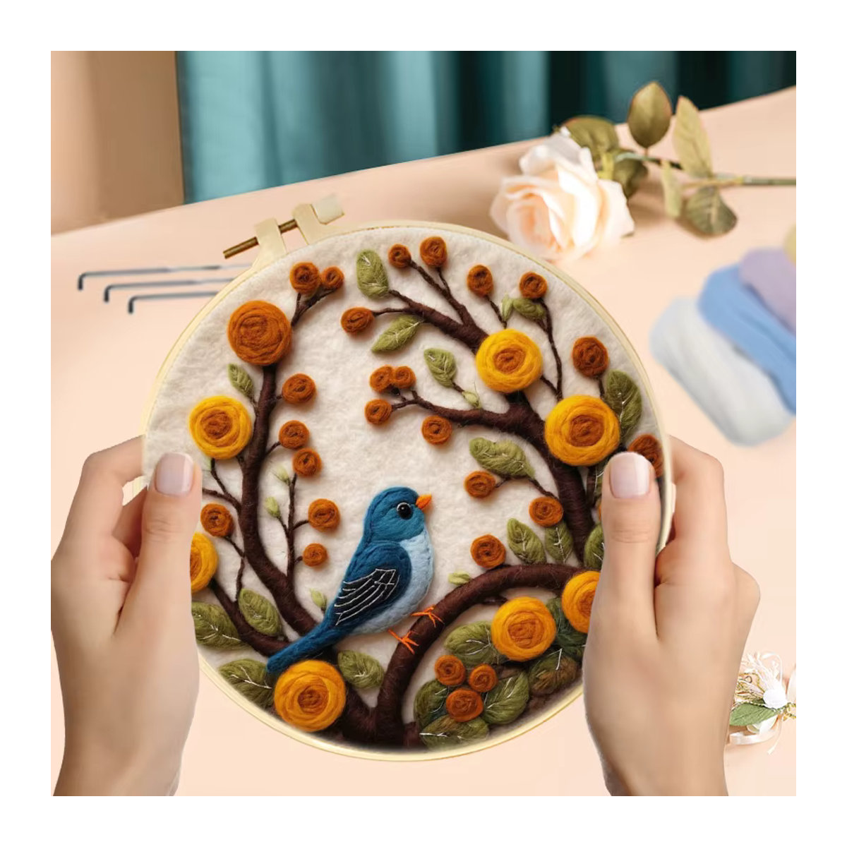 GATYZTORY DIY Wollfilz Stickerei Kit mit Vogel Motiv, mehrfarbig, B/H: 20 x 20 cm - Bild 2