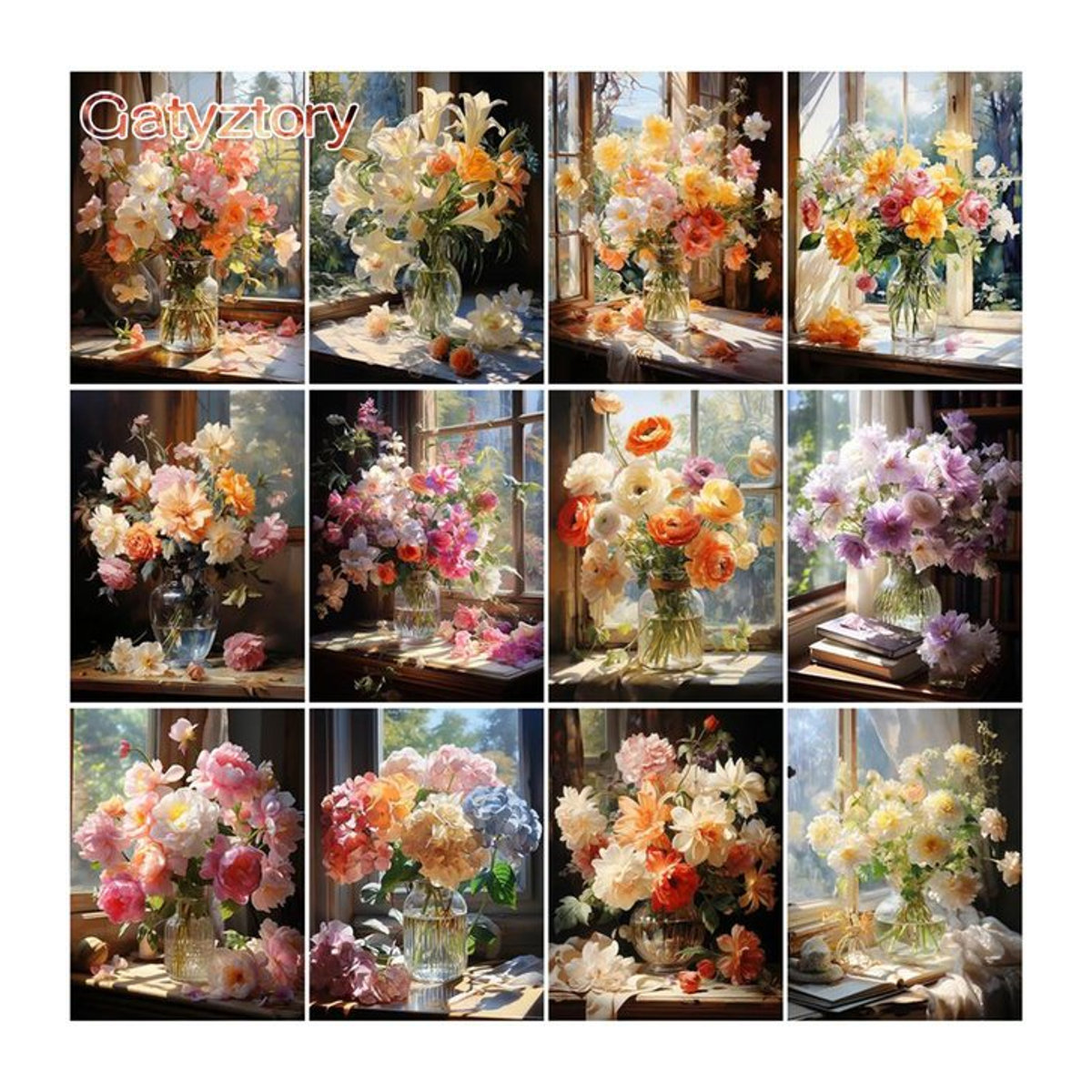 GATYZTORY Malen nach Zahlen Blumen Set mit Leinwand für DIY Handwerk und Wandkunst in Mehrfarbig - Bild 1