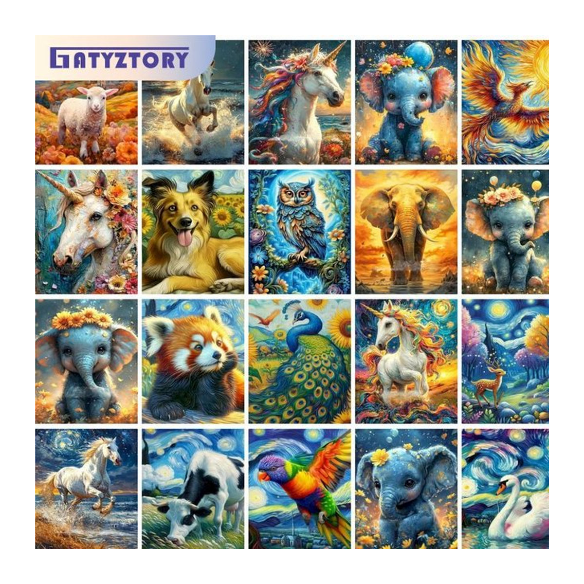 GATYZTORY Malen nach Zahlen Set Elefant als DIY Wandkunst mit Acrylfarben auf Leinwand in Blau und Mehrfarbig - Bild 1