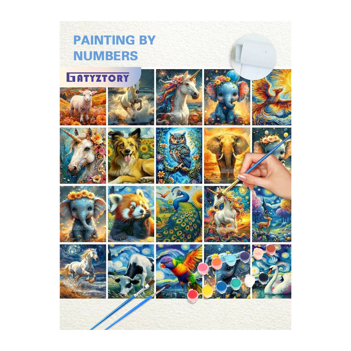 GATYZTORY Malen nach Zahlen Set Elefant als DIY Wandkunst mit Acrylfarben auf Leinwand in Blau und Mehrfarbig - Bild 3