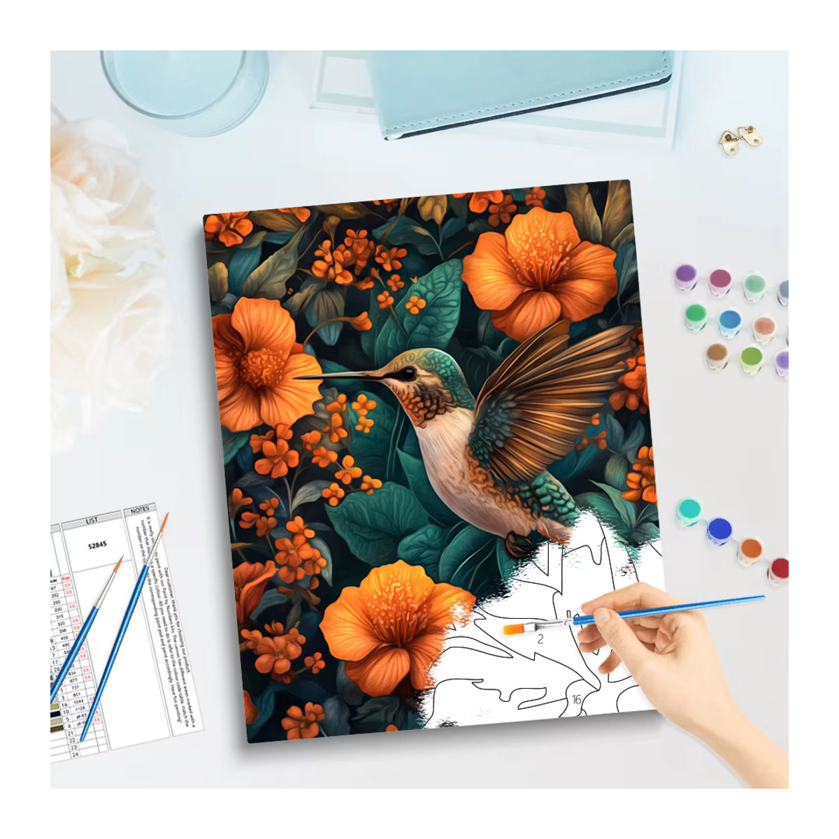 GATYZTORY Malen nach Zahlen Set mit Vogel und Blumen auf Leinwand, modernes Kunstbild in Hochformat, mehrfarbig - Bild 1