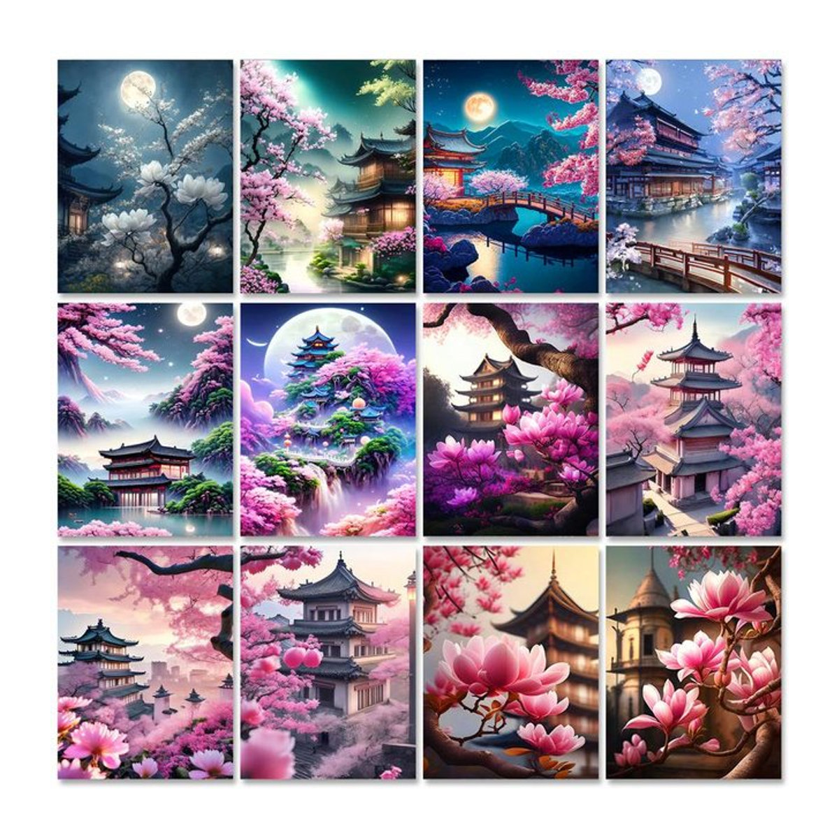 GATYZTORY Malen nach Zahlen Set Sakura Pagode Landschaft mit Acrylfarben in Lila und Mehrfarbig - Bild 1