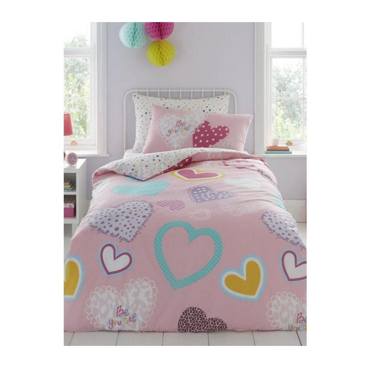Gaveno Cavailia Bettbezug-Set Single mit Herz-Motiv in Rosa/Weiß - Bild 1