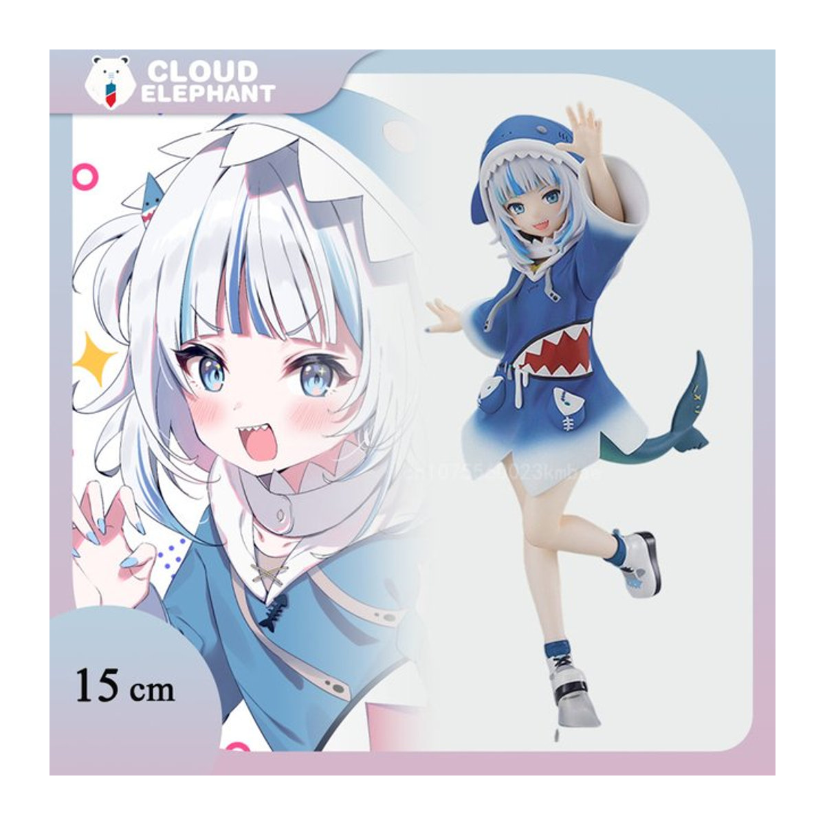 Gawr Gura Hololive Anime Figur in Blau, Kawaii Hai Modell aus Kunststoff, 15 cm Höhe - Bild 1