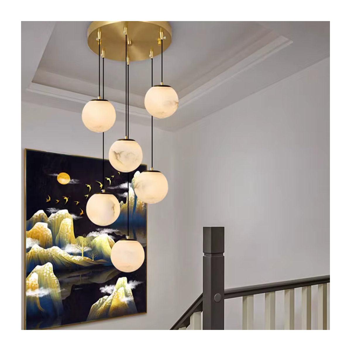 Gbbmade Moderne LED-Pendelleuchte in Gold und Weiß für Wohnzimmer und Esszimmer - Bild 4