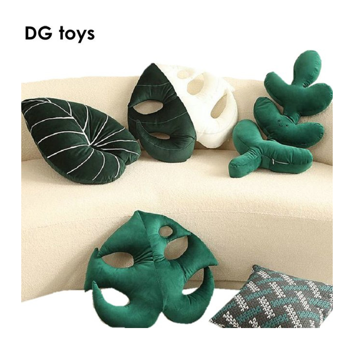 GDzaccly Blätter Kissen in Blattform im Nordic Stil, Grün und Weiß, Plüsch Kissen mit Gesicht für Sofa und Dekoration - Bild 1