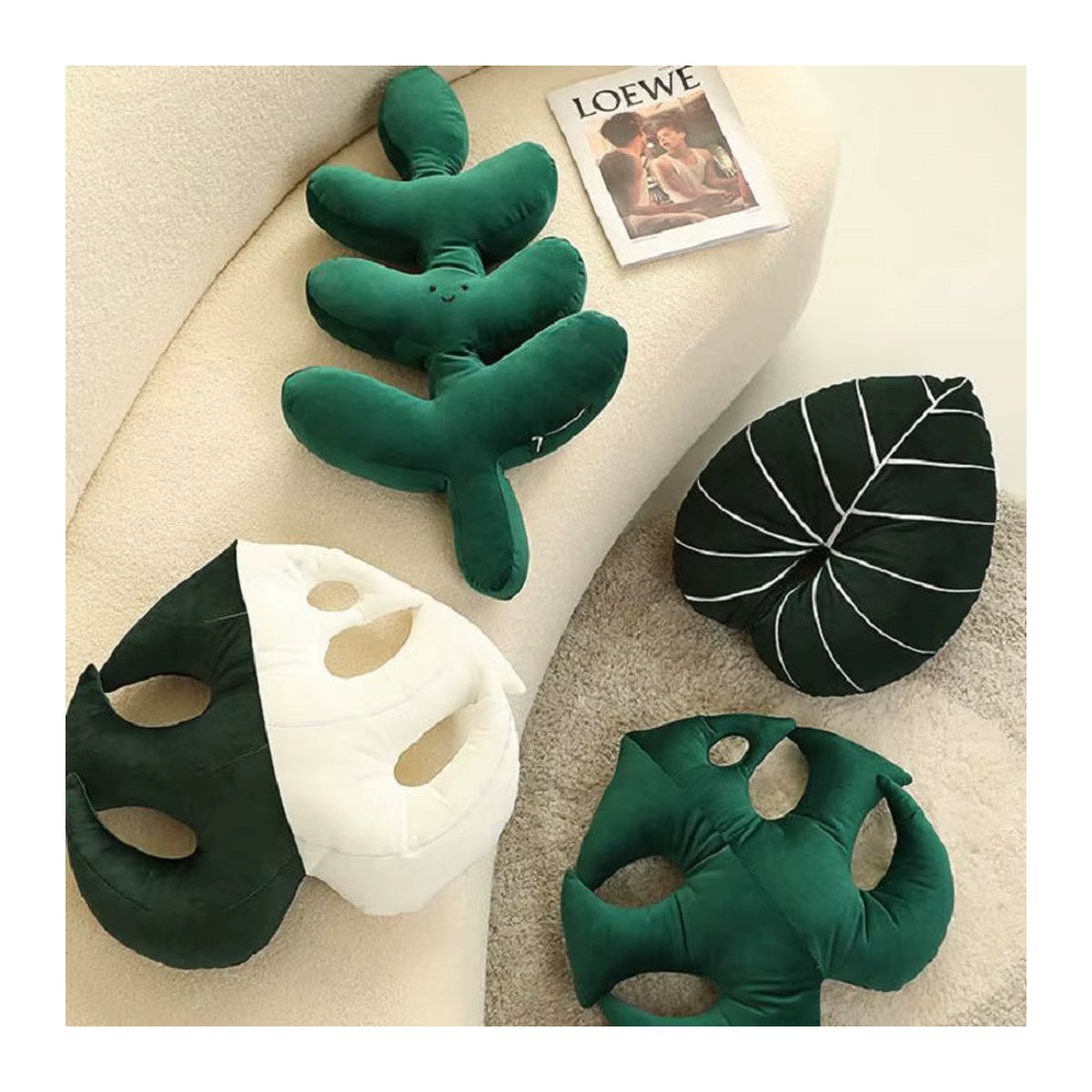 GDzaccly Blätter Kissen in Blattform im Nordic Stil, Grün und Weiß, Plüsch Kissen mit Gesicht für Sofa und Dekoration - Bild 2