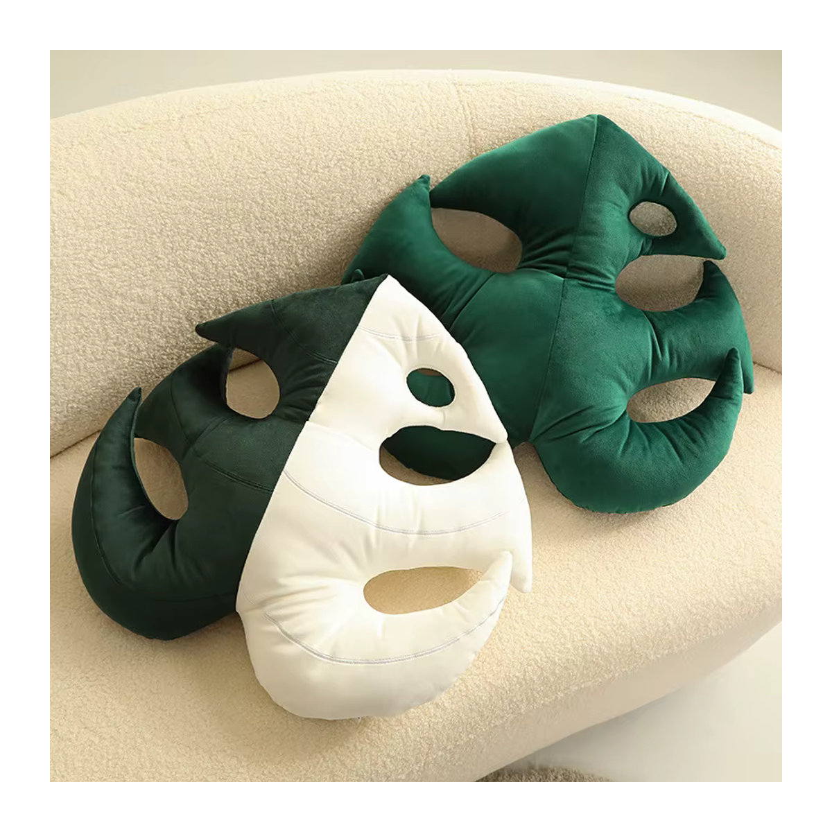 GDzaccly Blätter Kissen in Blattform im Nordic Stil, Grün und Weiß, Plüsch Kissen mit Gesicht für Sofa und Dekoration - Bild 5