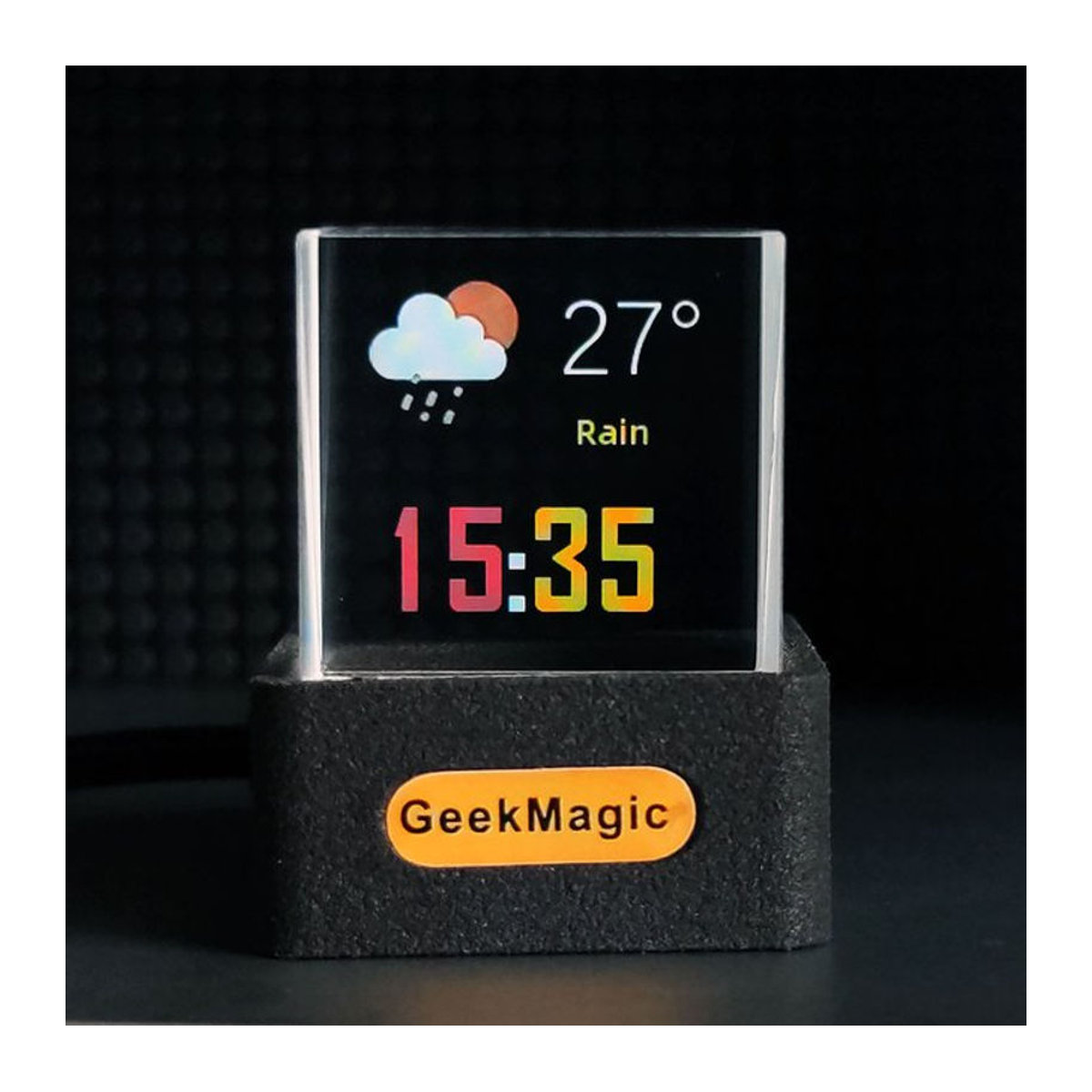 GeekMagic GIFTV Kristall holografische Desktop-Dekoration in Schwarz: Intelligente Wetterstation und Digitaluhr mit GIF-Animationen und Bildalbum aus Glas - Bild 1