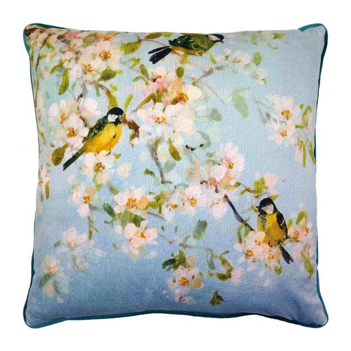 Gefülltes Kissen Fletcher Prentice Singvögel und Apfelblüten Blau B/H: 40 x 40 cm - Bild 1