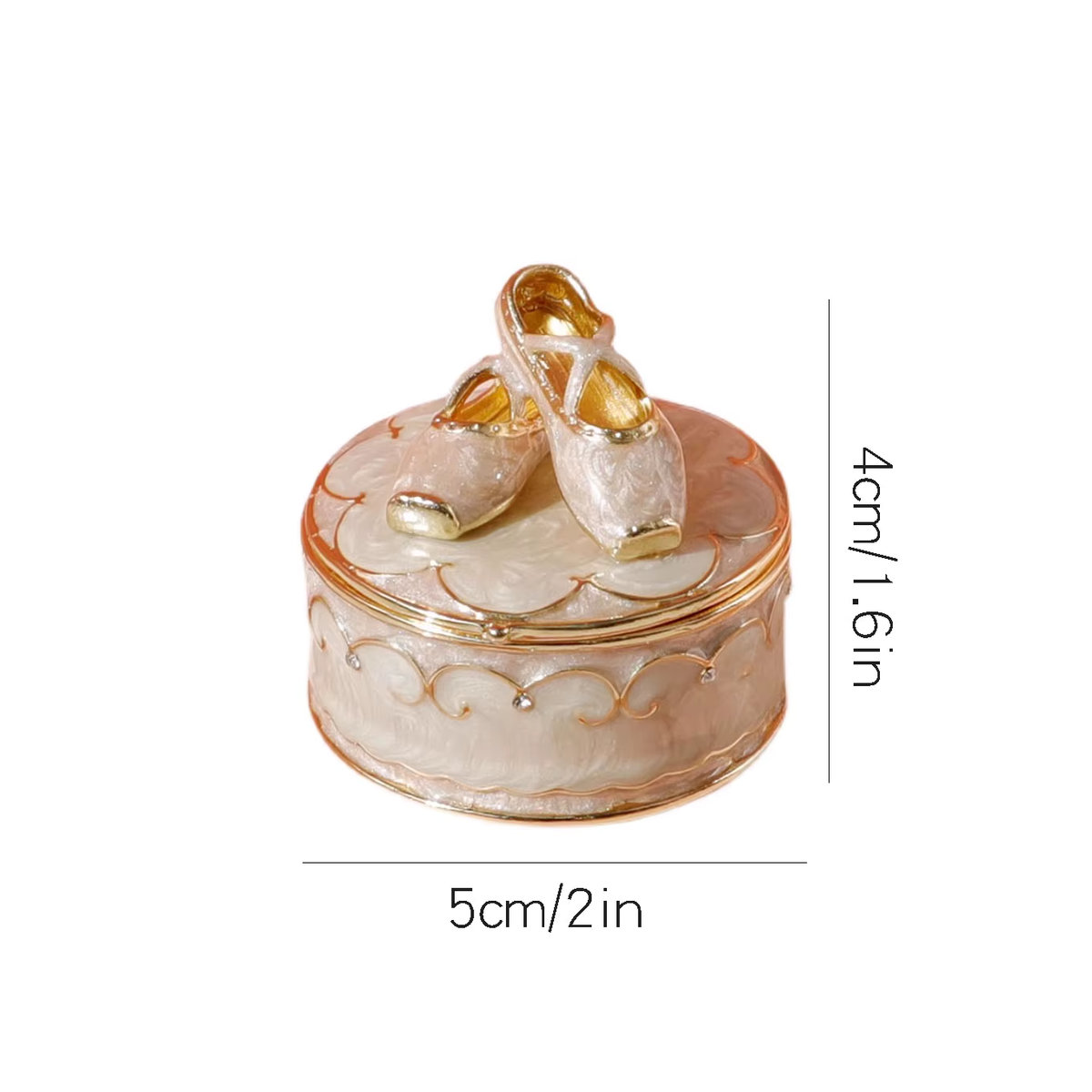 GENAUIRSUN Schmuckkästchen in Rosa und Weiß, handbemaltes Metall-Ornament in Ballettschuhe-Design mit Kristall-Dekor zur Aufbewahrung von Ringen und Andenken - Bild 2