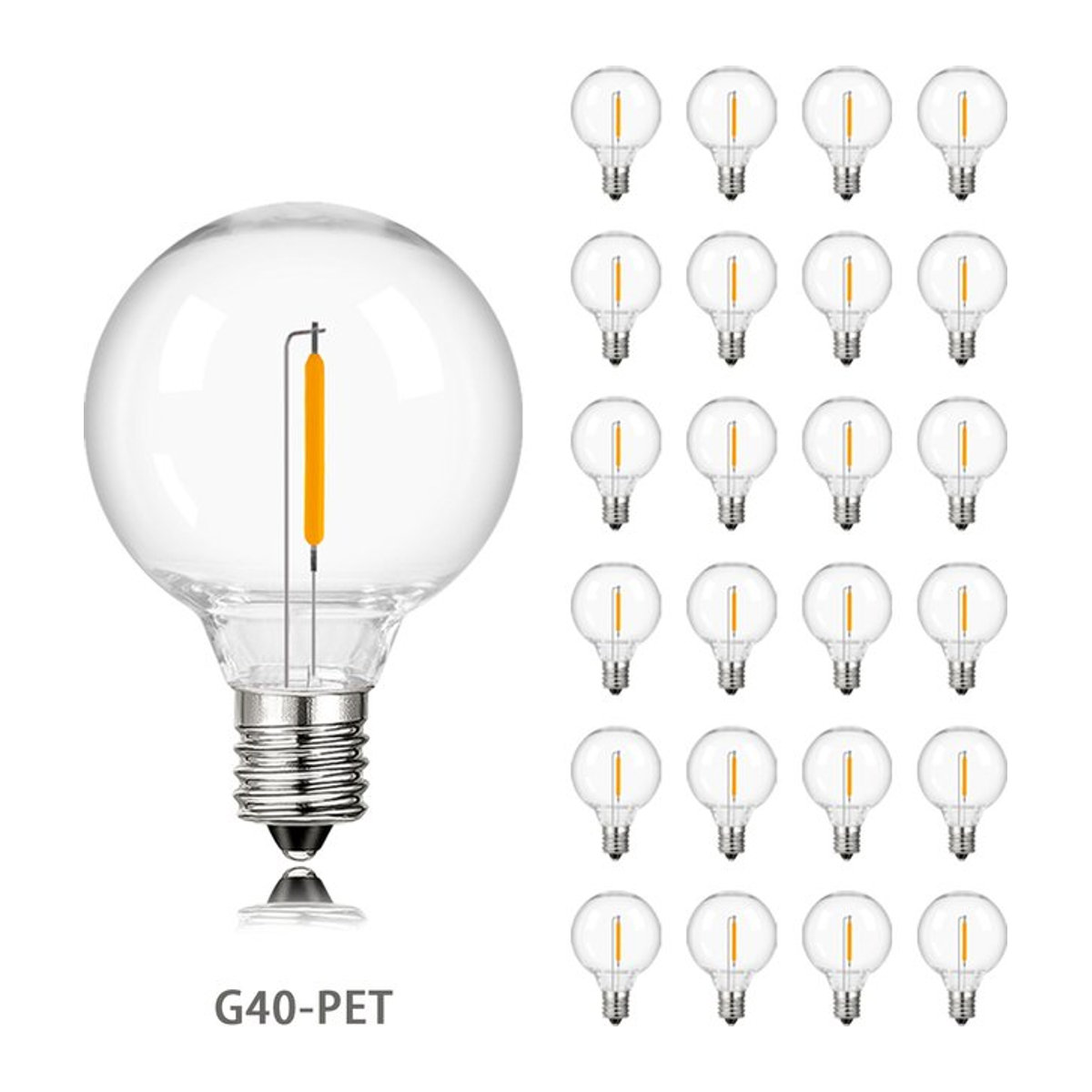 Genixgreen 25er Set LED Filament Lampen G40 Globe Retro Warmweiß E12 Basis Dimmbar Bruchsicher - Bild 1