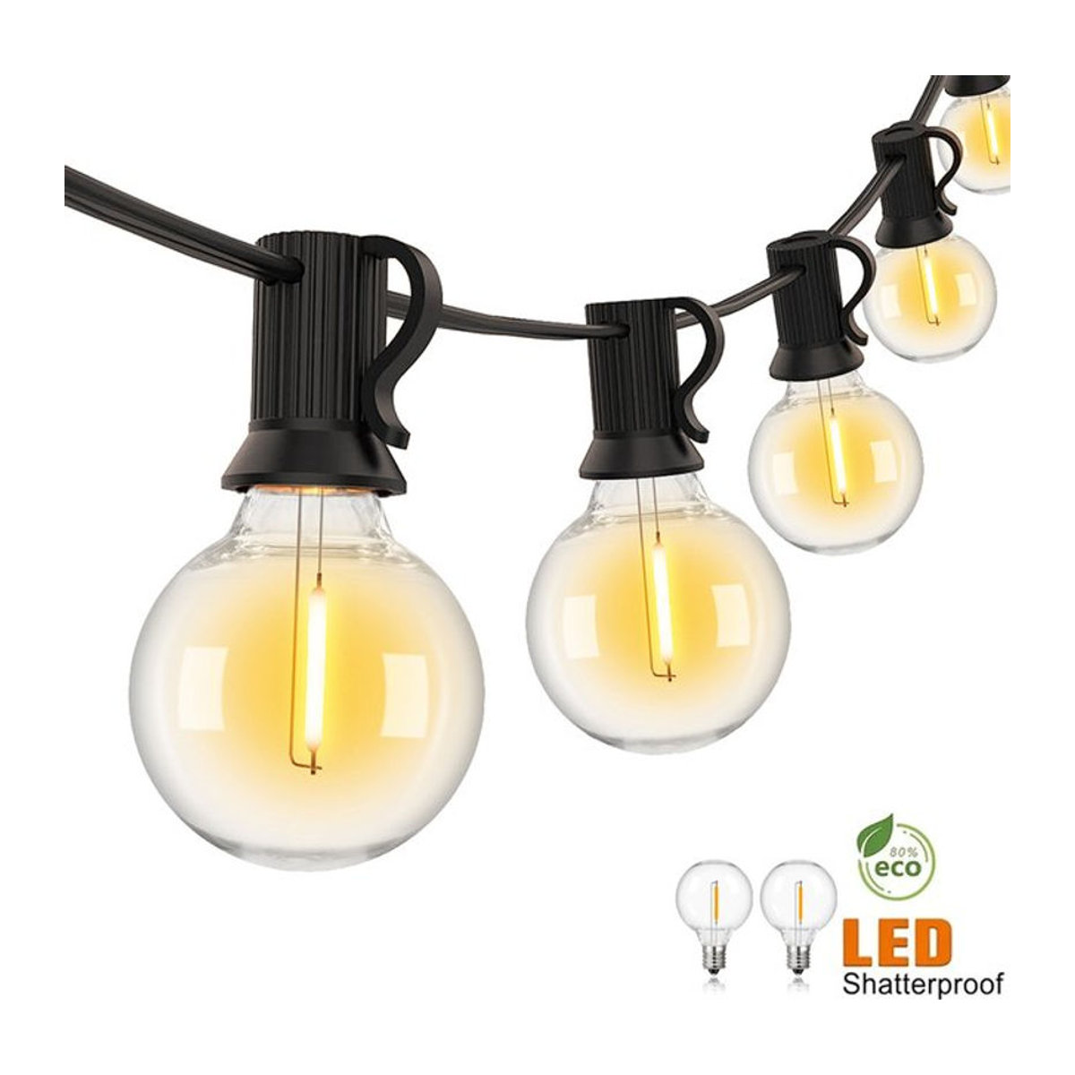 Genixgreen G40 LED Outdoor Lichterkette im Retro-Design aus Kunststoff, Schwarz, Wasserdicht und Anschließbar - Bild 1