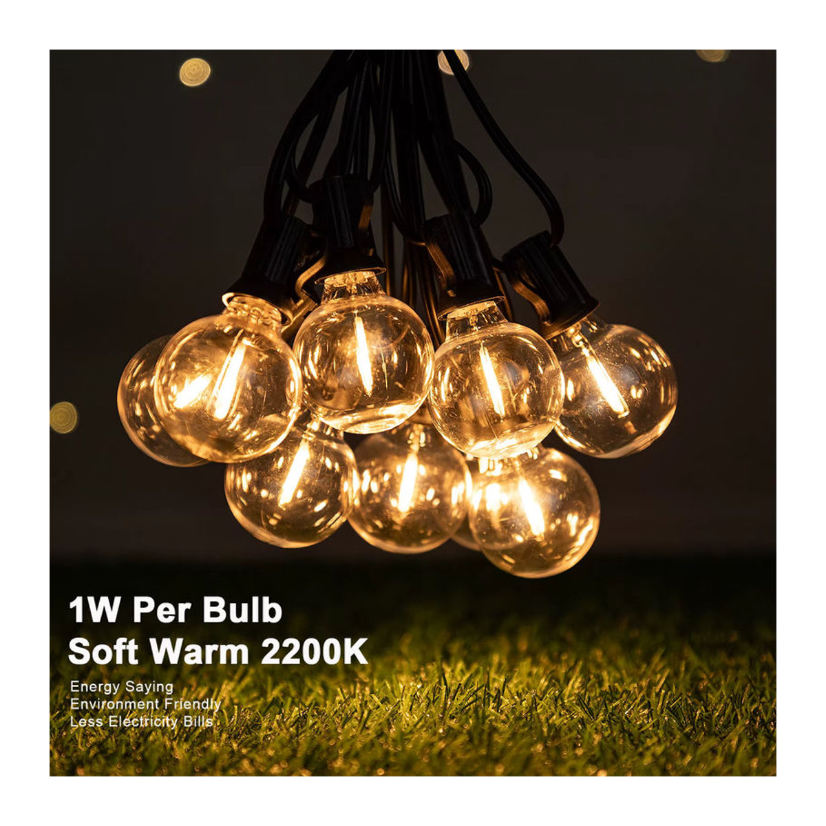 Genixgreen G40 LED Outdoor Lichterkette im Retro-Design aus Kunststoff, Schwarz, Wasserdicht und Anschließbar - Bild 2